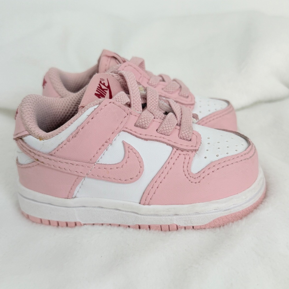 Nike Dunk Low Kids 4C Pink White Good Condition HV0929-100 Sneakers